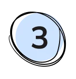 Scribbled circle with light blue background with 3 in the middle.