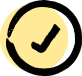 A hand-drawn checkmark inside a circle, with a yellow background.