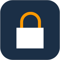 A lock icon on a blue background representing MD-Staff Trusted Credentialing.