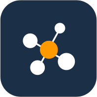 A network icon on a blue background.