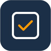 A check mark icon on a blue background representing verifications.